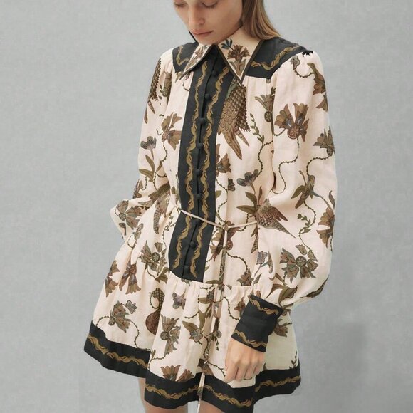 Casual Women's Long Sleeve Bohemian Printed Short Dress - Picture 4 of 4